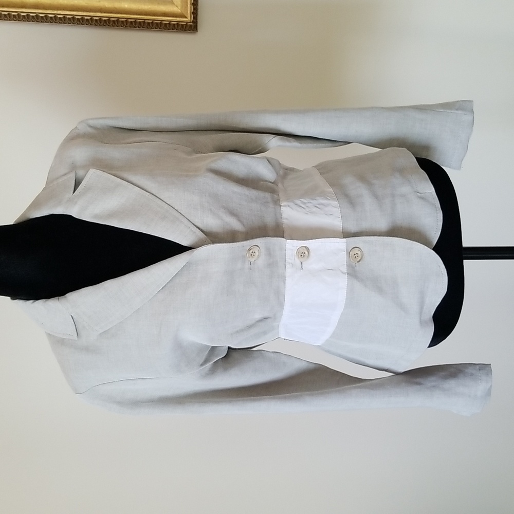 Monari Blazer Top (Linen blend?) / Size 10 / Sage green, cream